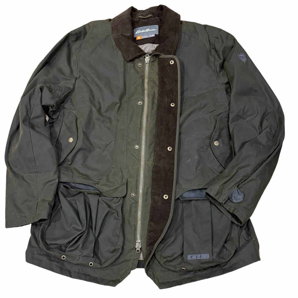 Eddie Bauer Waxed Canvas Jacket Men's Size XXL Green Utility Chore Barn Coat